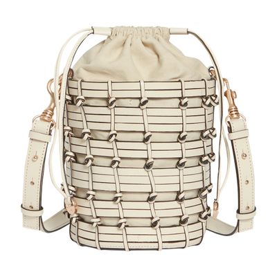  Small woven leather bucket bag