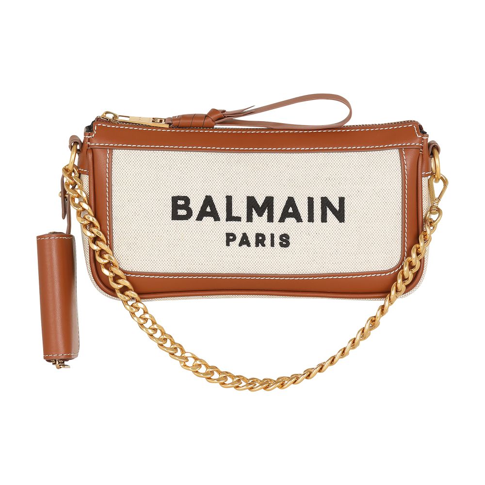 Balmain B-Army canvas clutch bag with leather inserts