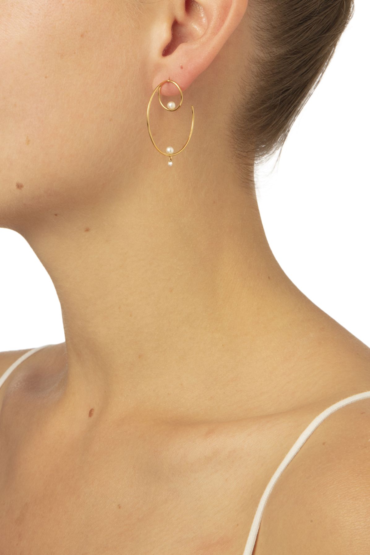 Persée Single earring Créole pearl 1 diamonds