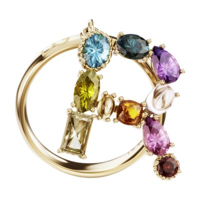 Dolce & Gabbana Rainbow alphabet R ring in yellow gold with multicolor fine gems