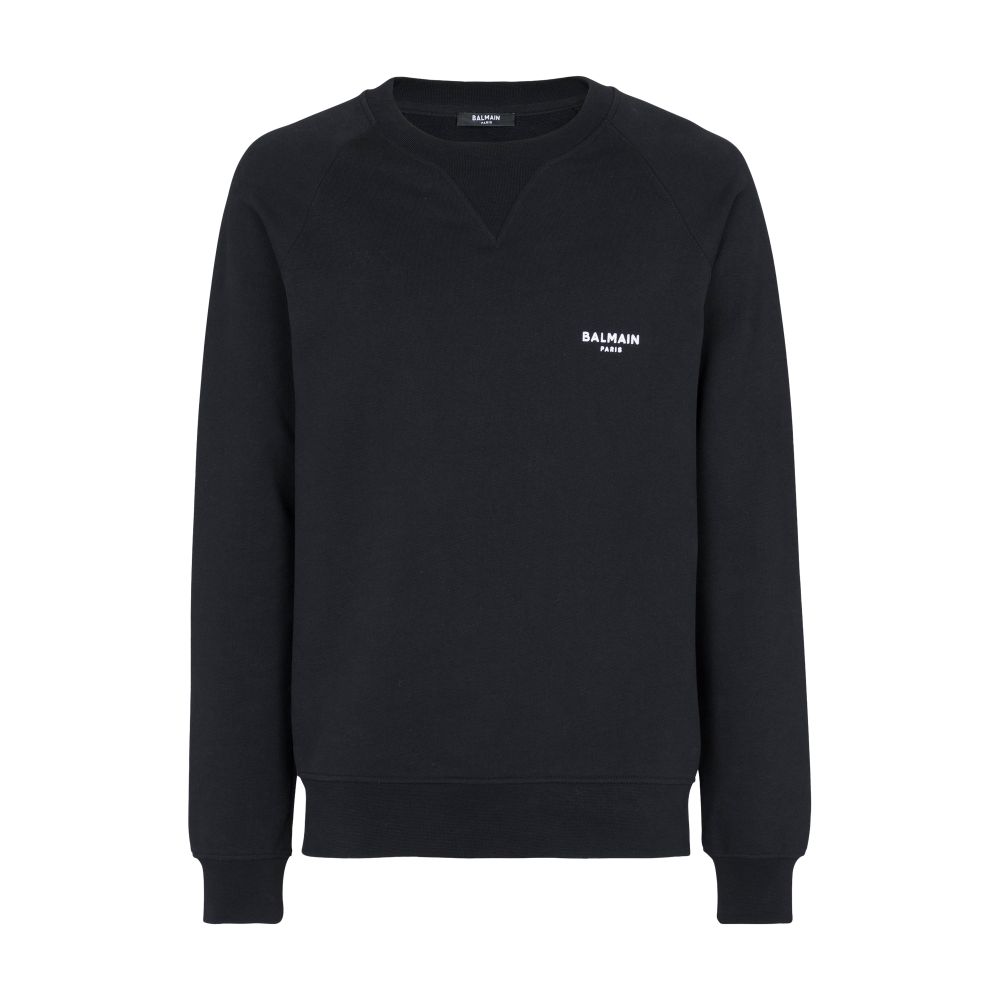 Balmain Eco-designed flocked cotton sweatshirt with small Balmain Paris logo