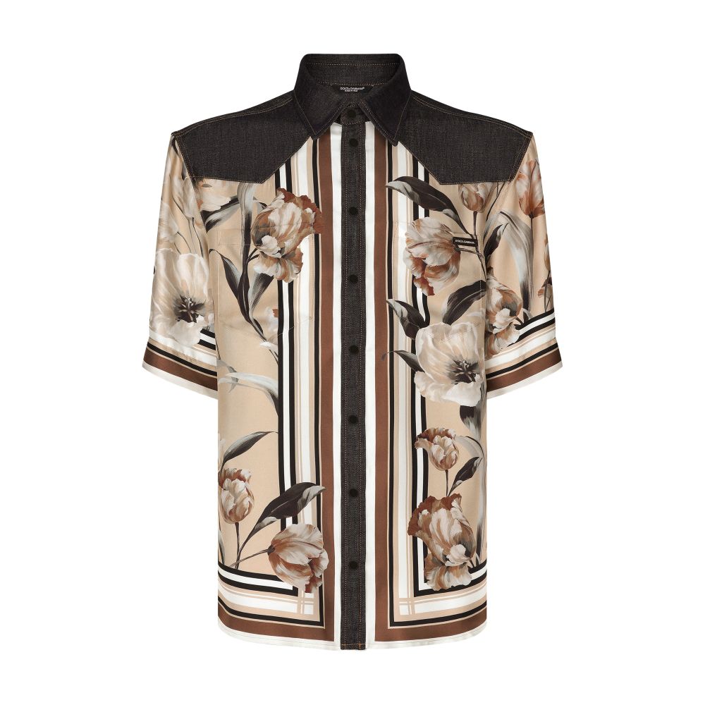 Dolce & Gabbana Floral print silk and denim shirt