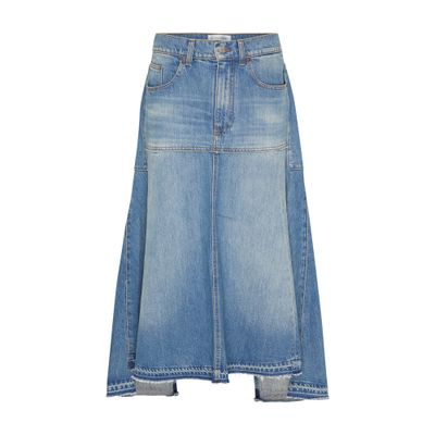 Victoria Beckham Fit & Flare Patched Denim Skirt