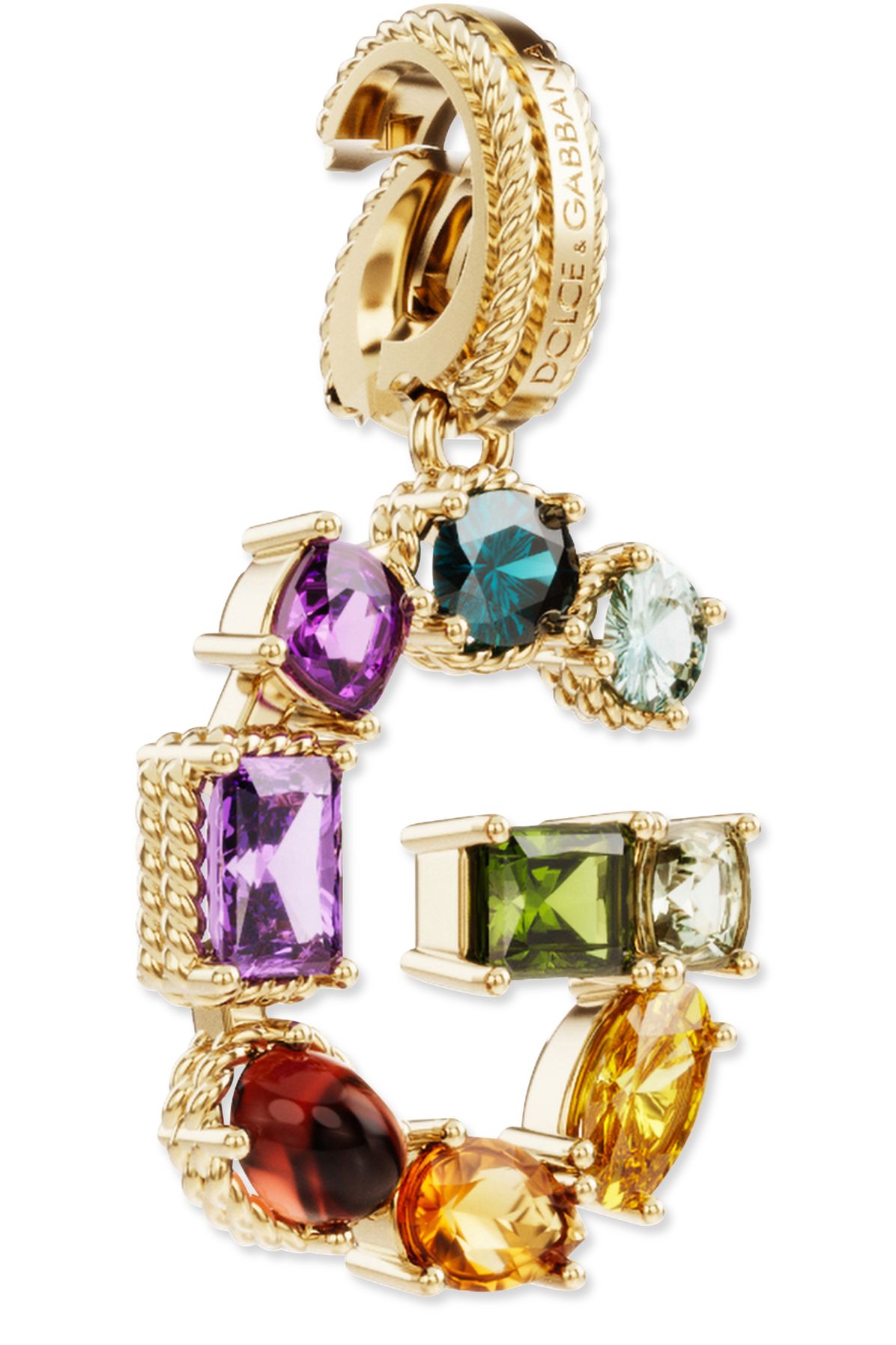 Dolce & Gabbana Rainbow alphabet G 18 kt yellow gold charm with multicolor fine gems