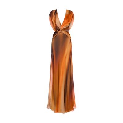 Alberta Ferretti Long silk chiffon dress with gradient print