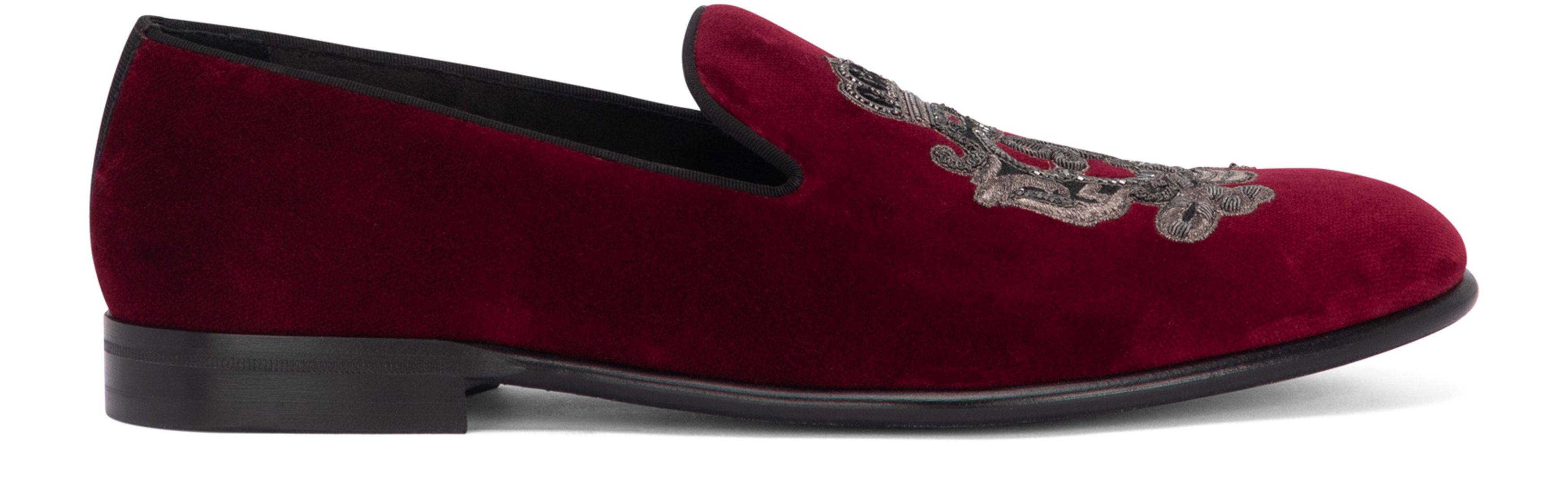 Dolce & Gabbana Velvet slippers with coat of arms embroidery