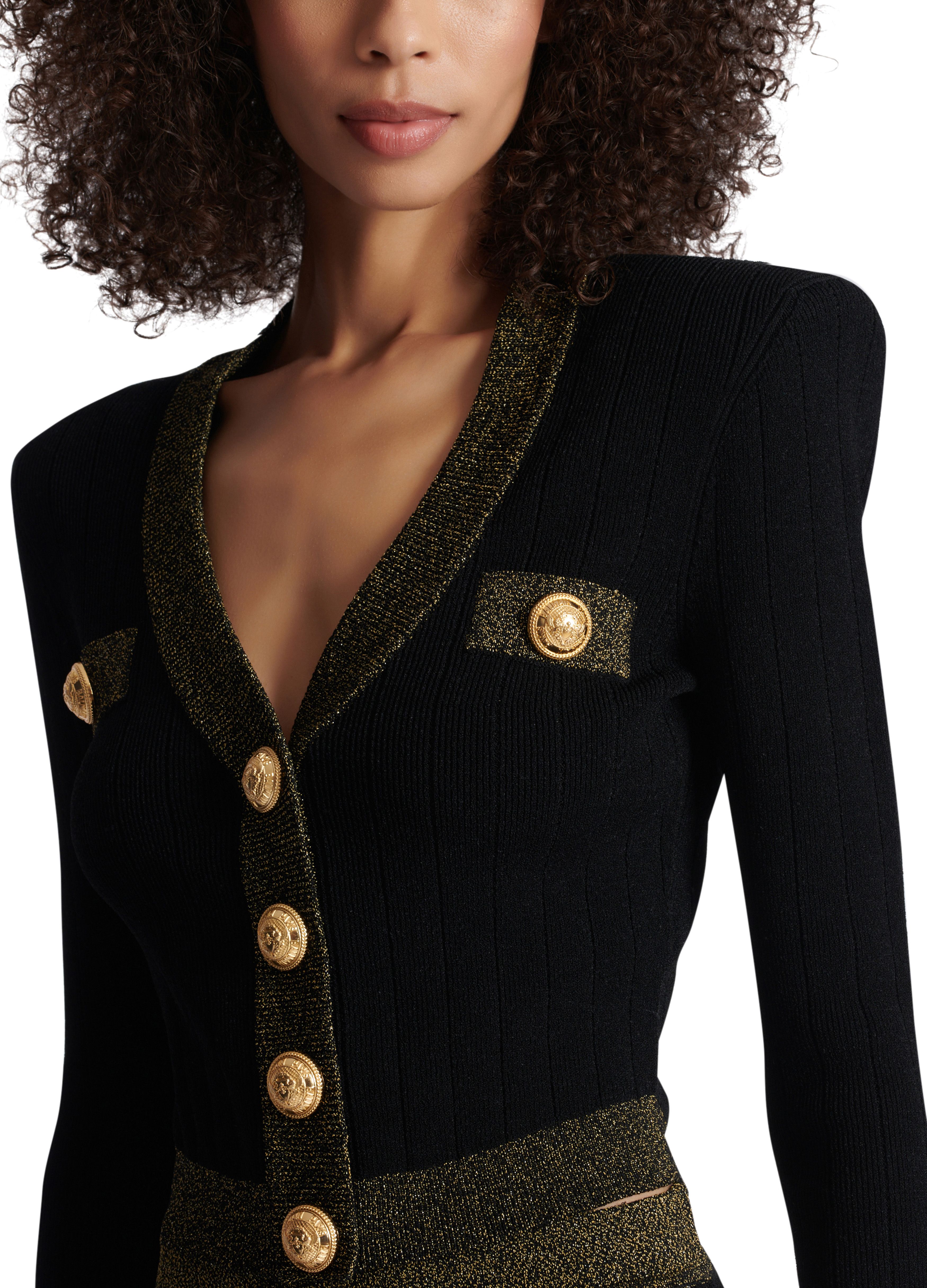 Balmain Cropped knit cardigan with gold trim