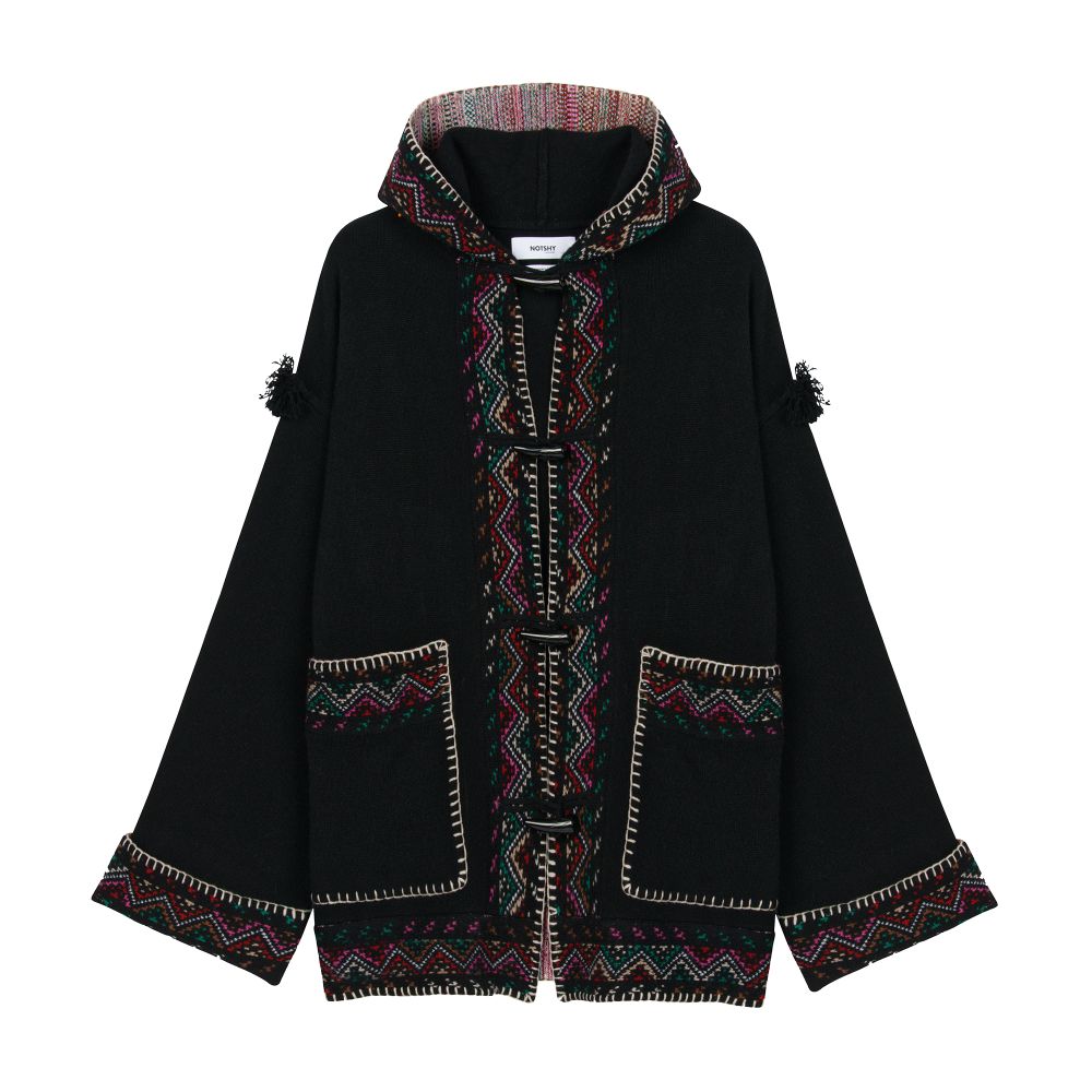  Zofina wool and cashmere hooded jacket with Slavic pattern