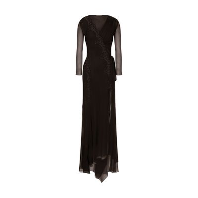 Alberta Ferretti Long organic chiffon dress with lace