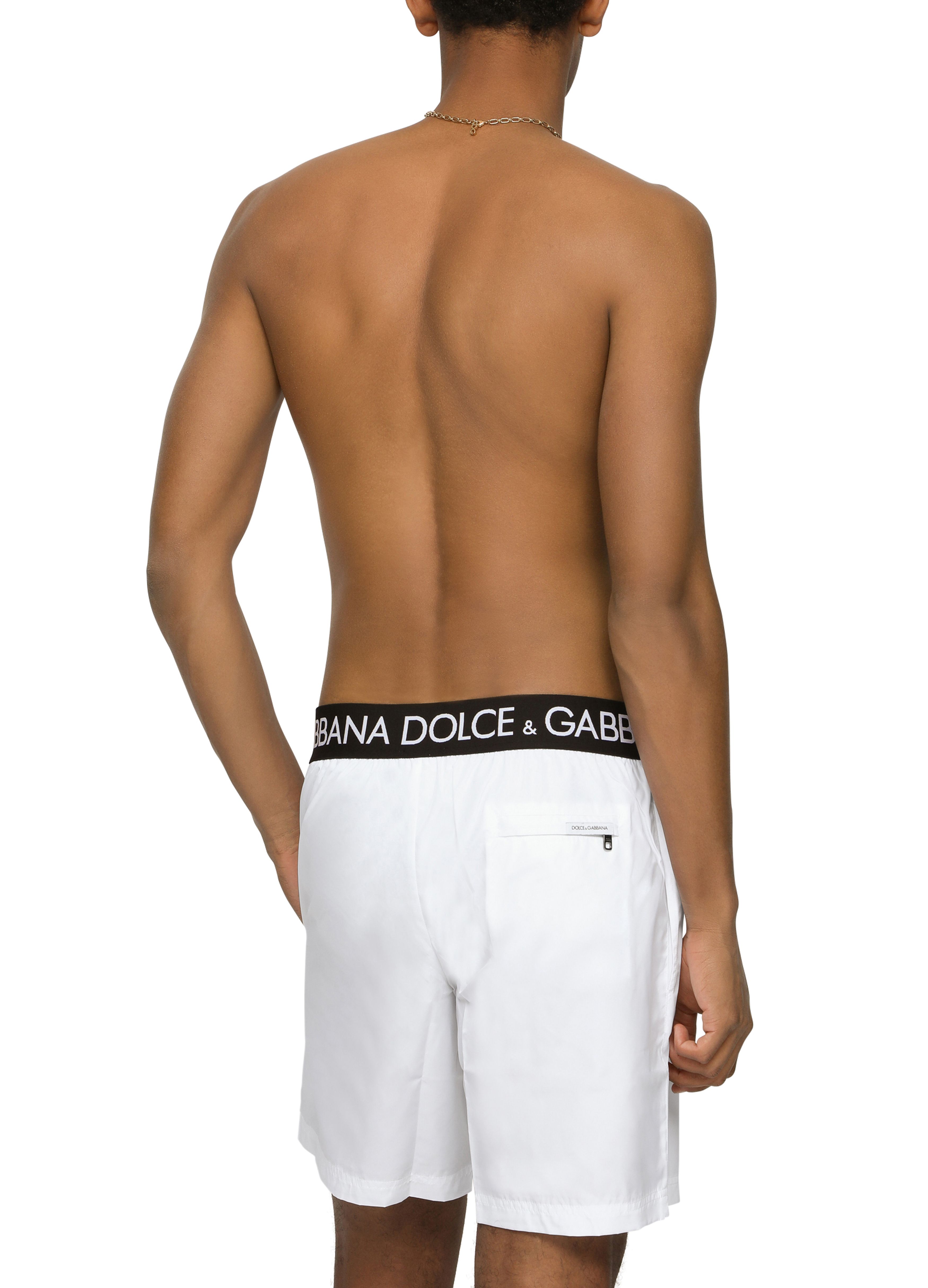 Dolce & Gabbana Mid-length swim trunks with branded stretch waistband