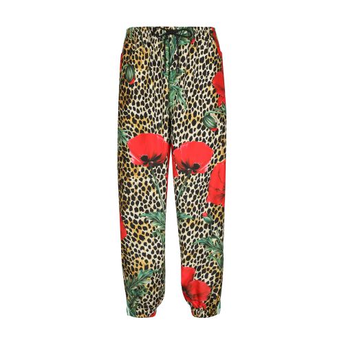 Dolce & Gabbana Nylon jogging pants with poppy and ocelot print