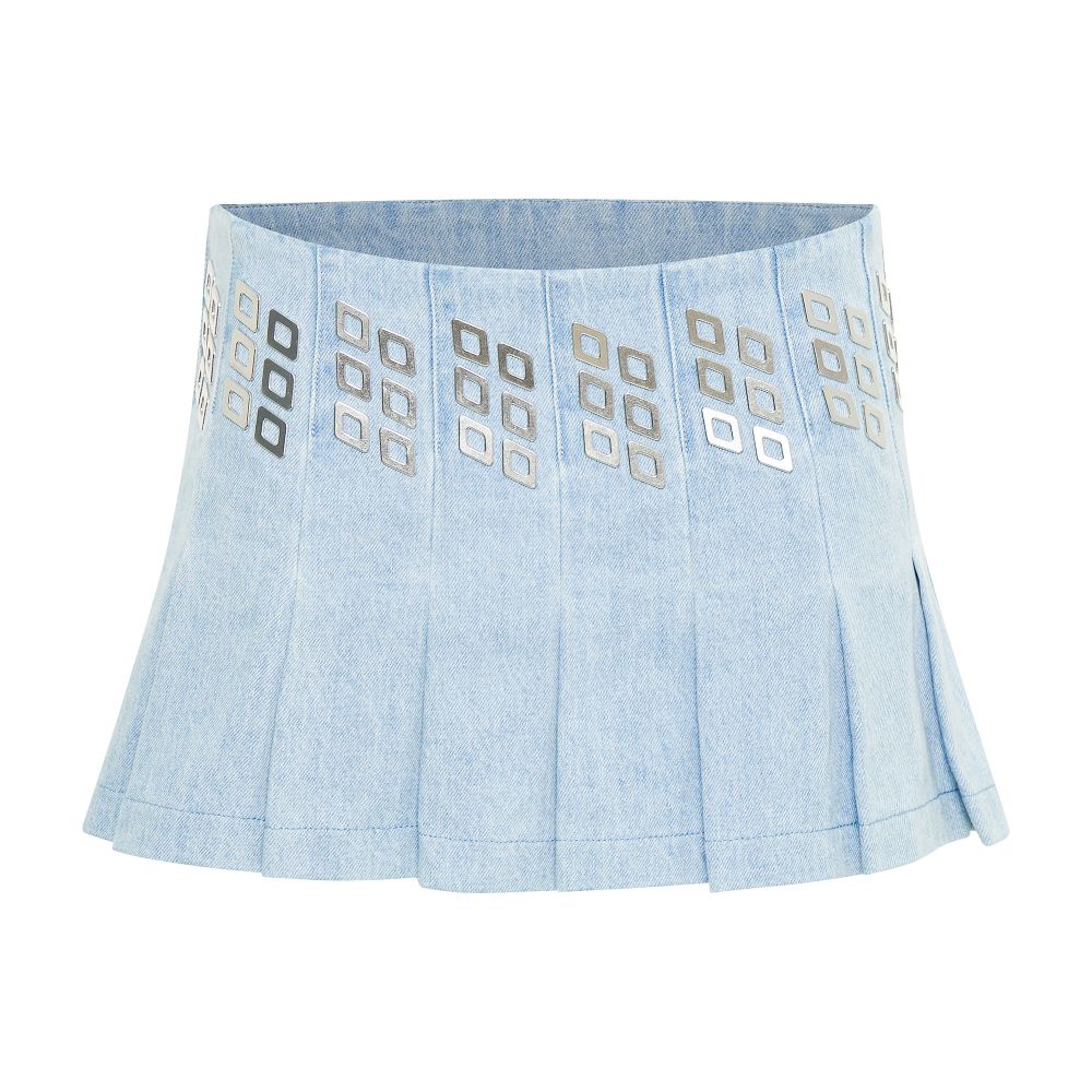 Dion Lee Diamond stud pleated denim skirt