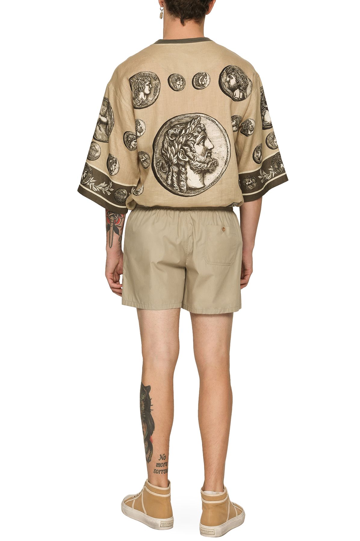 Dolce & Gabbana Linen and Cotton T-Shirt with Coin Print