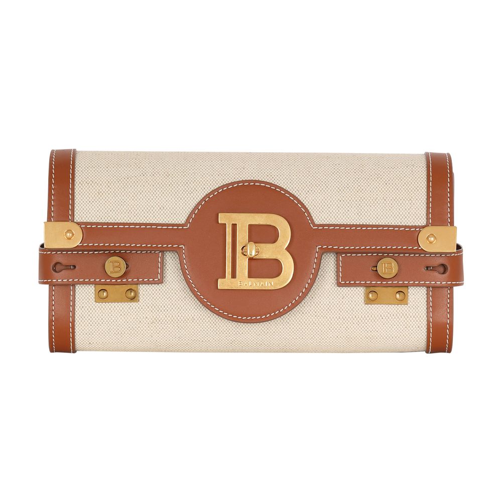 Balmain B-Buzz 23 leather and canvas clutch bag