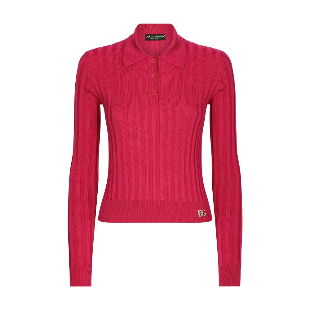 Dolce & Gabbana Cropped polo shirt in ribbed silk