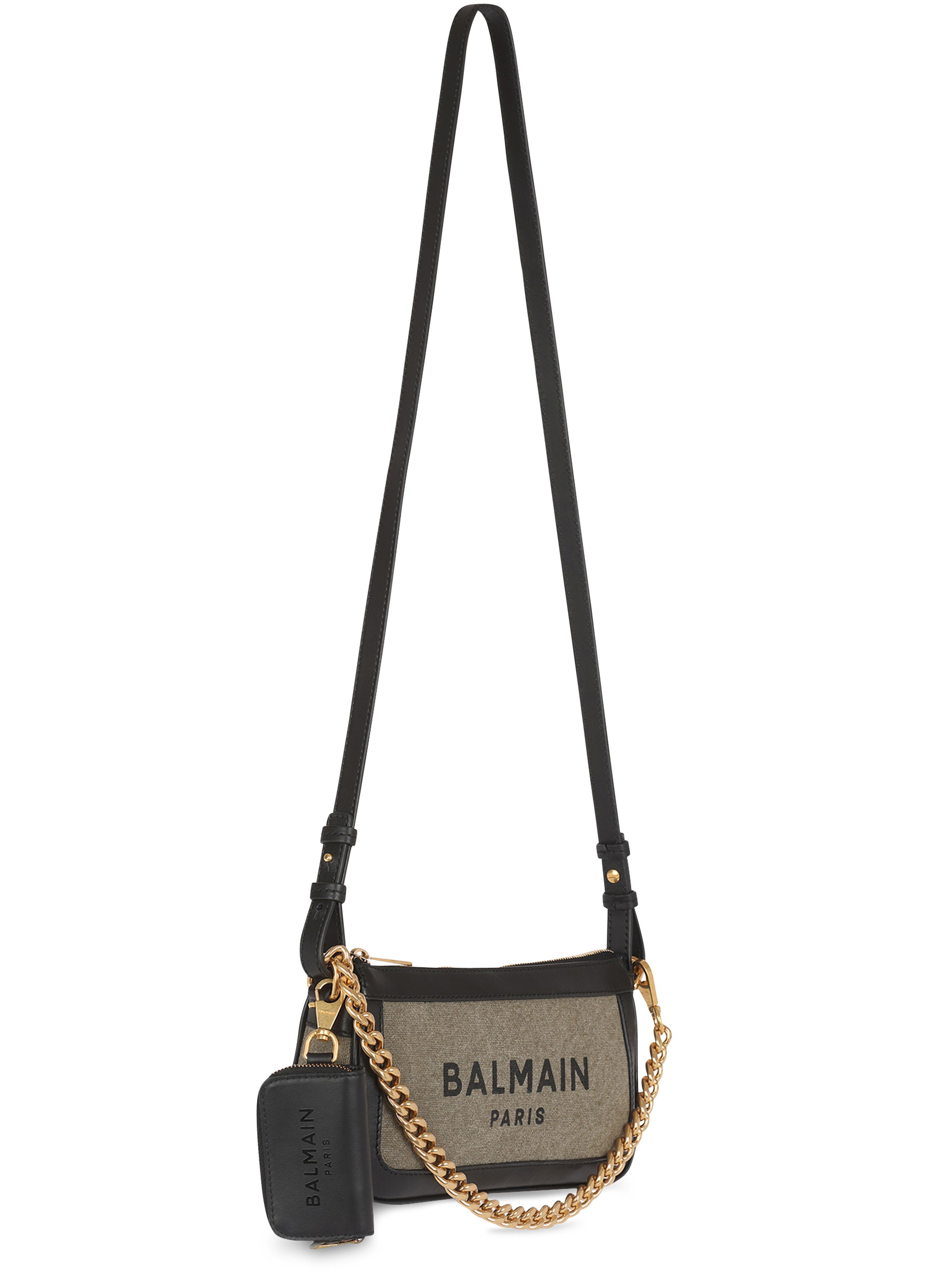 Balmain B-Army canvas clutch bag with leather inserts