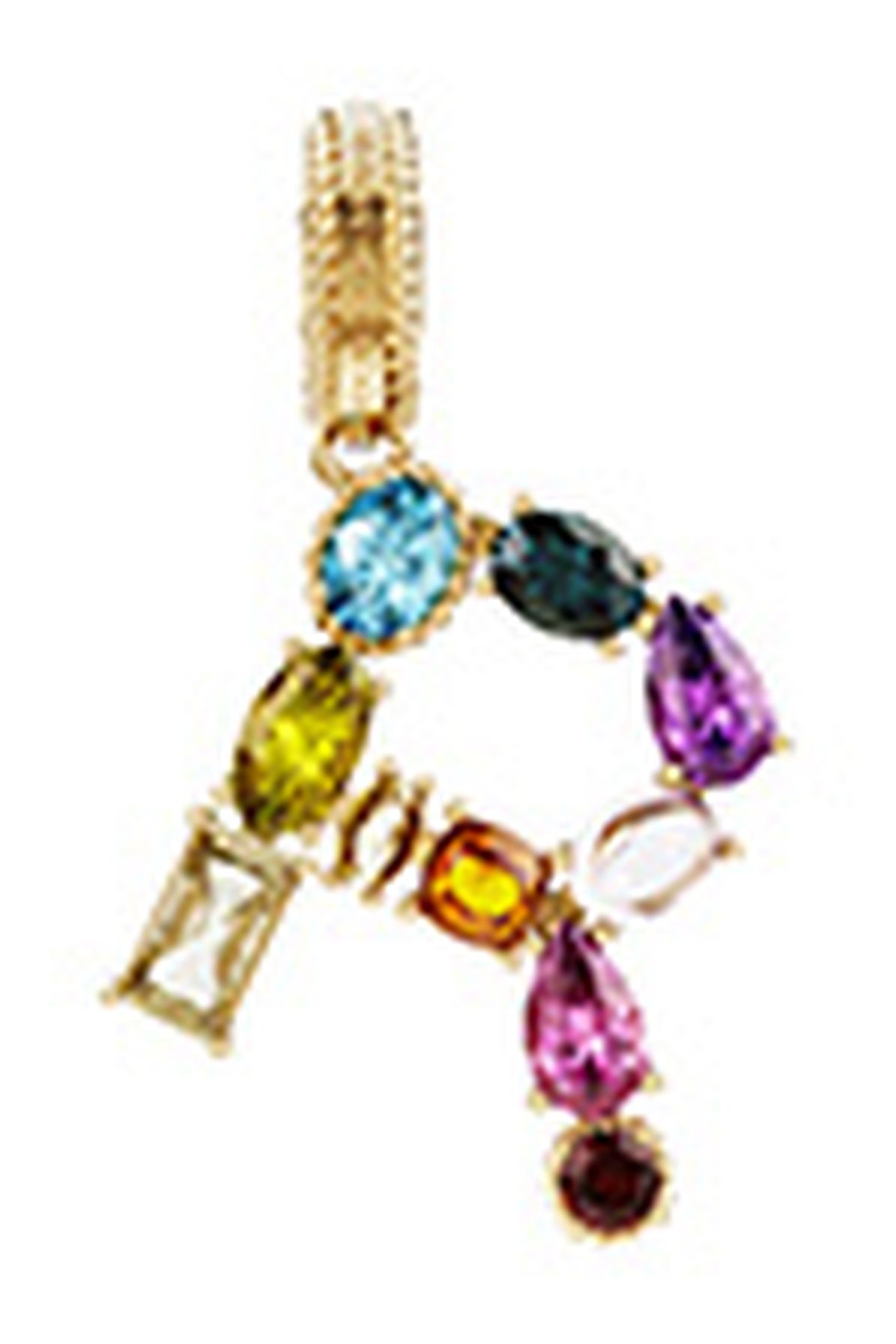 Dolce & Gabbana Rainbow alphabet R 18 kt yellow gold charm with multicolor fine gems