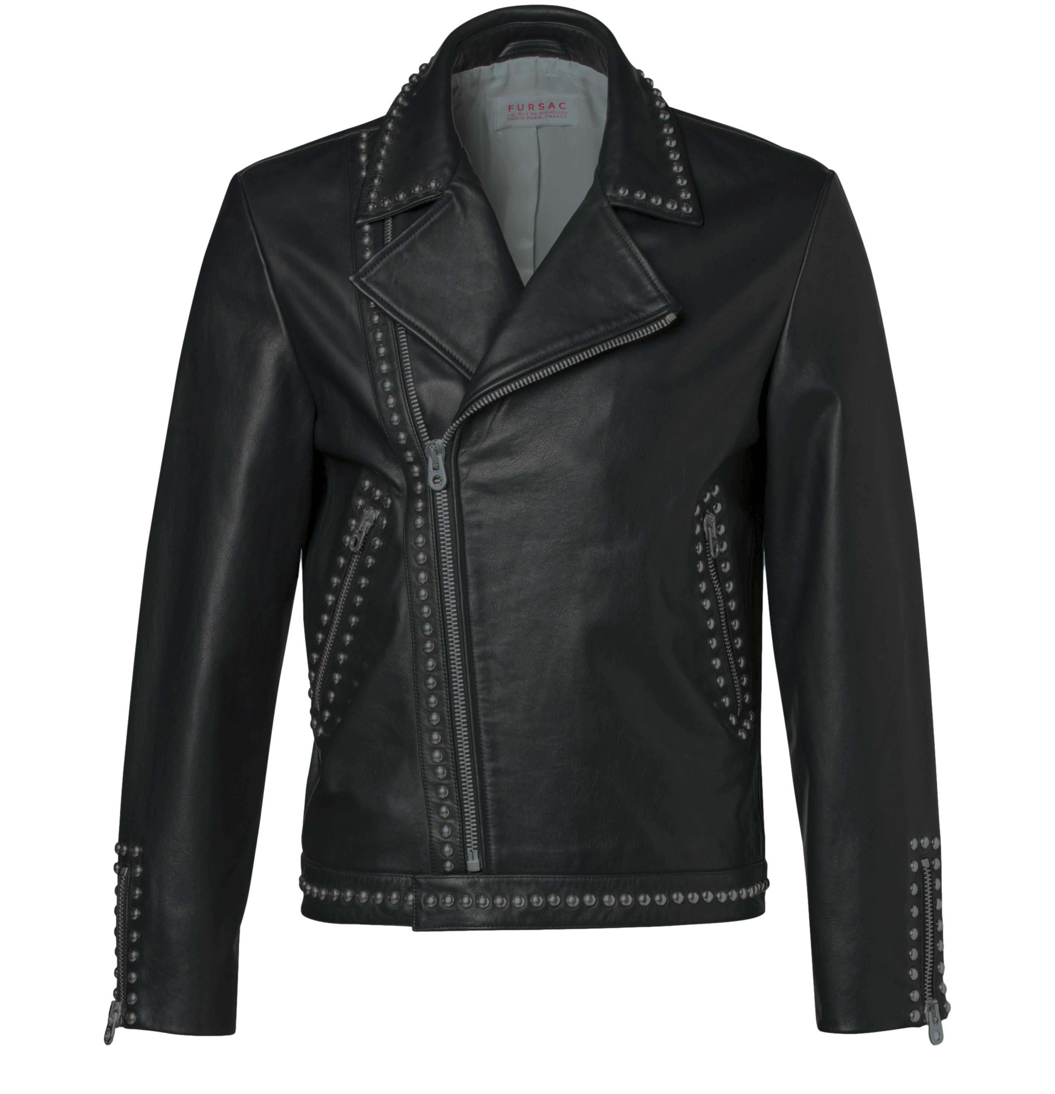  Calfskin leather jacket with studs