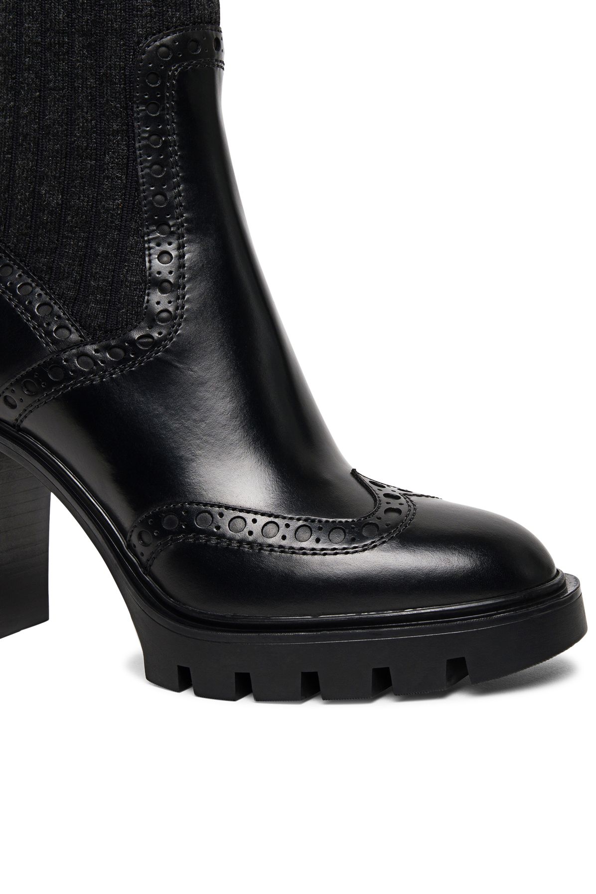 Santoni Leather mid-heel brogue sock boots