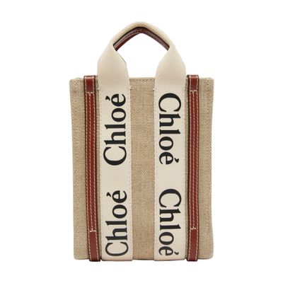 Chloé Woody north/south linen mini tote bag