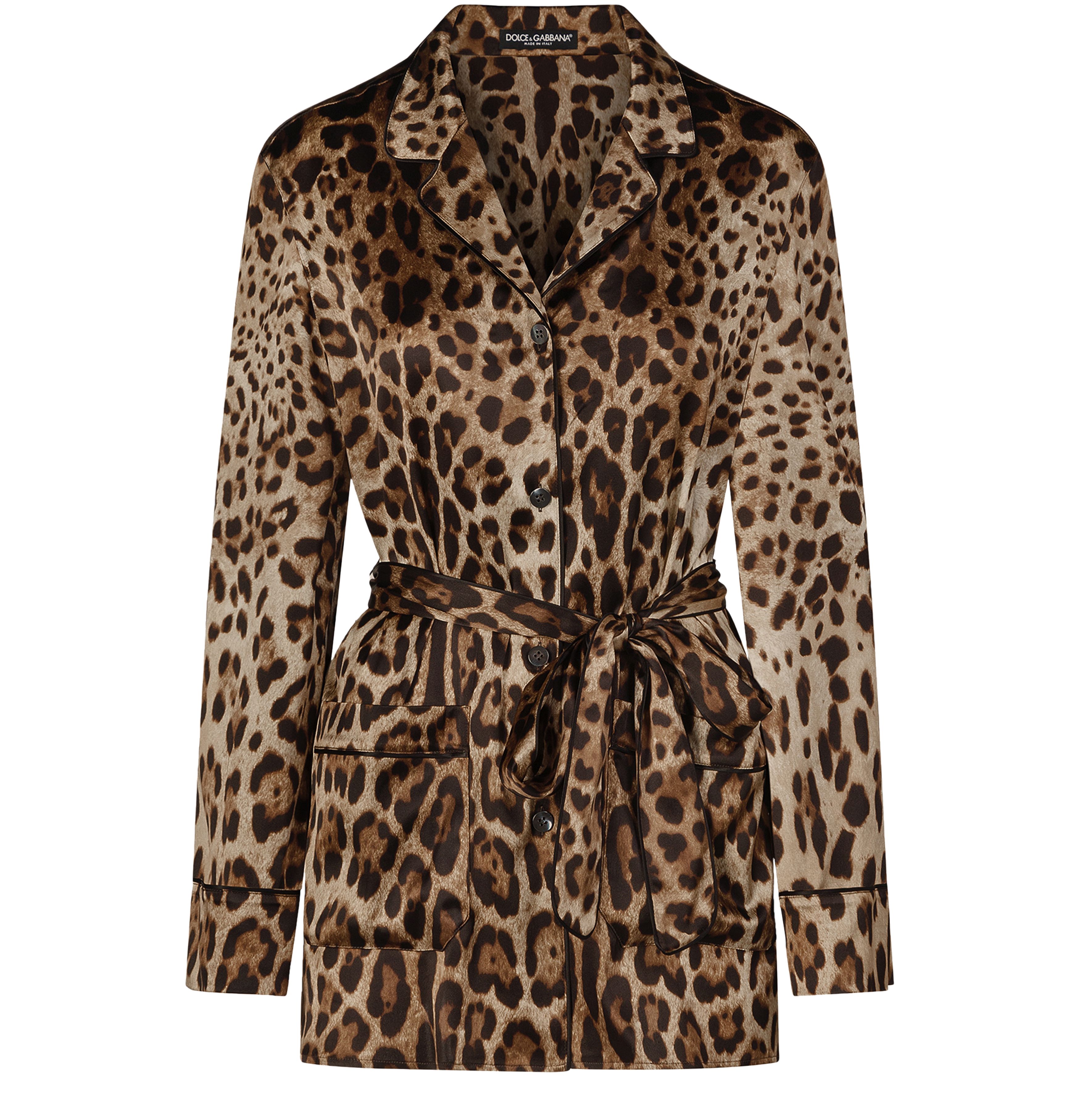 Dolce & Gabbana Leopard-print satin pajama shirt with belt