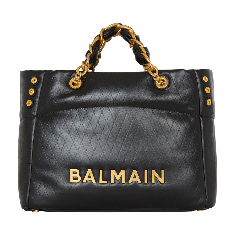 Balmain 1945 soft embossed calfskin leather tote bag