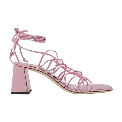 BY FAR Alexander pink metallic leather heel sandals
