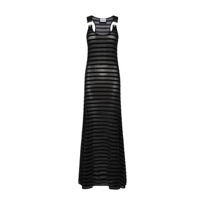 Jean Paul Gaultier Mesh tank top long dress flocked Mariniere with salopette detail