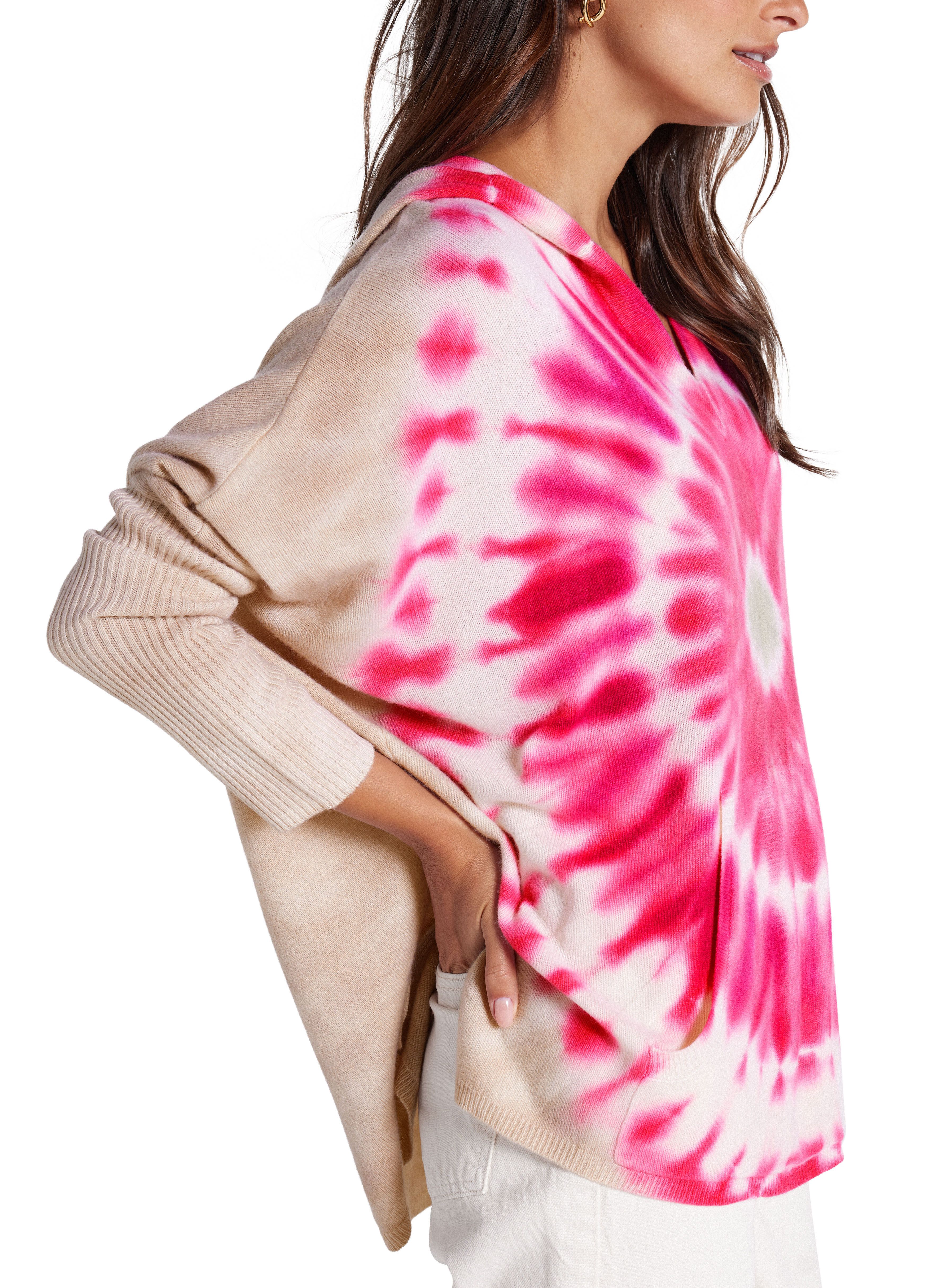  Canyon tie-dye hooded cashmere poncho