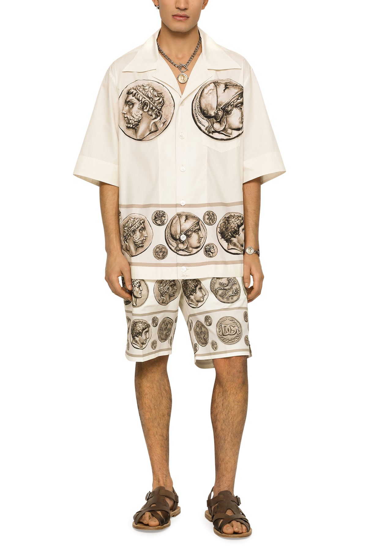 Dolce & Gabbana Drill Stretch Bermuda Shorts with Coin Print