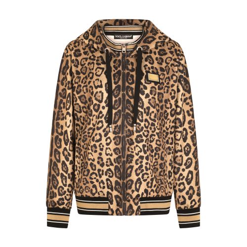 Dolce & Gabbana Zip-up jersey hoodie with leopard print