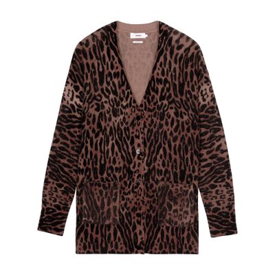  Una leopard motif cashmere cardigan