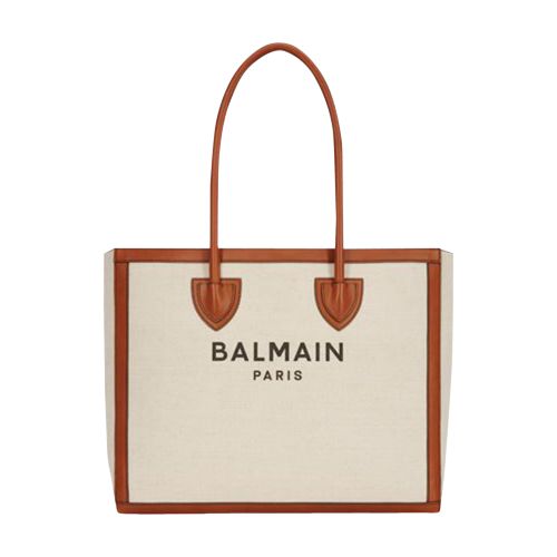 Balmain B-Army 42 tote bag in ecru canvas with leather inserts