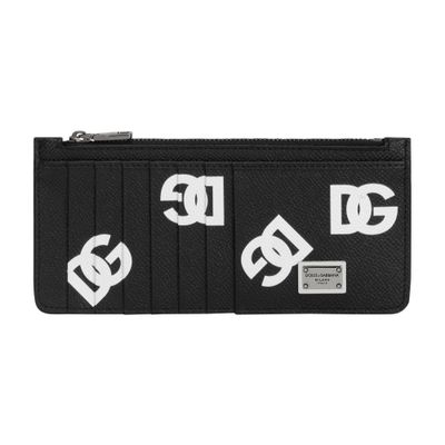 Dolce & Gabbana Vertical calfskin card holder with all-over DG print