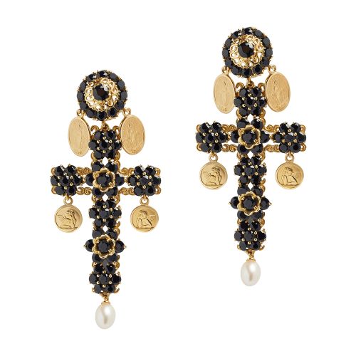 Dolce & Gabbana Cross earrings with sapphires and medallions