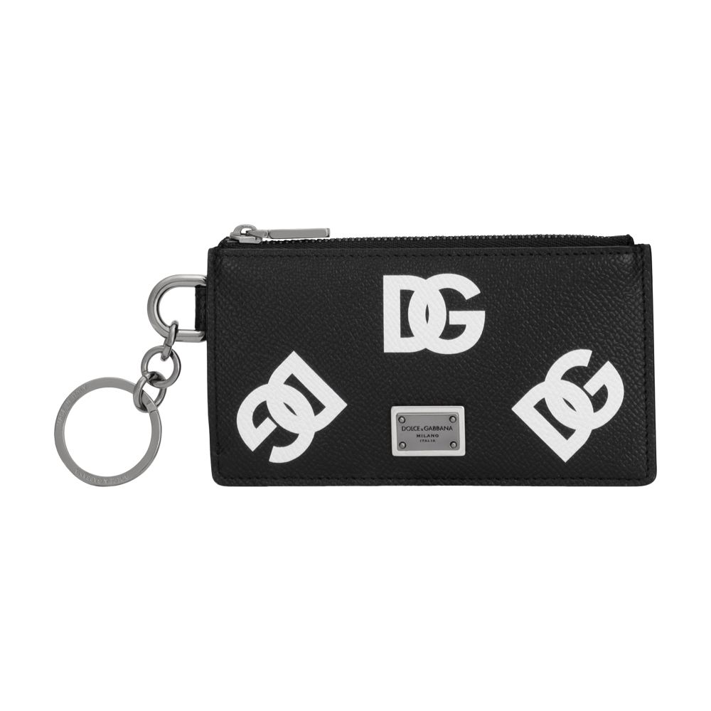 Dolce & Gabbana Calfskin card holder with all-over DG print and ring