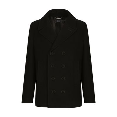 Dolce & Gabbana Double-breasted wool pea coat with branded tag