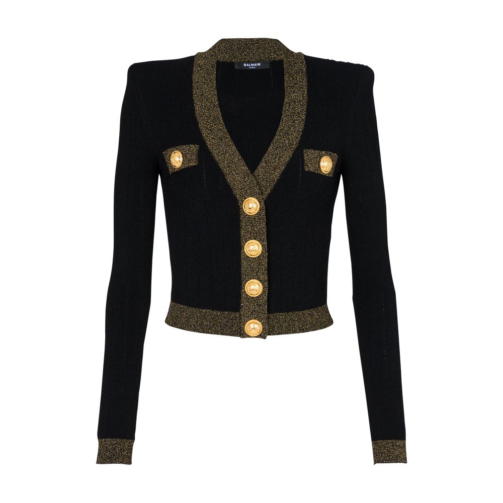 Balmain Cropped knit cardigan with gold trim