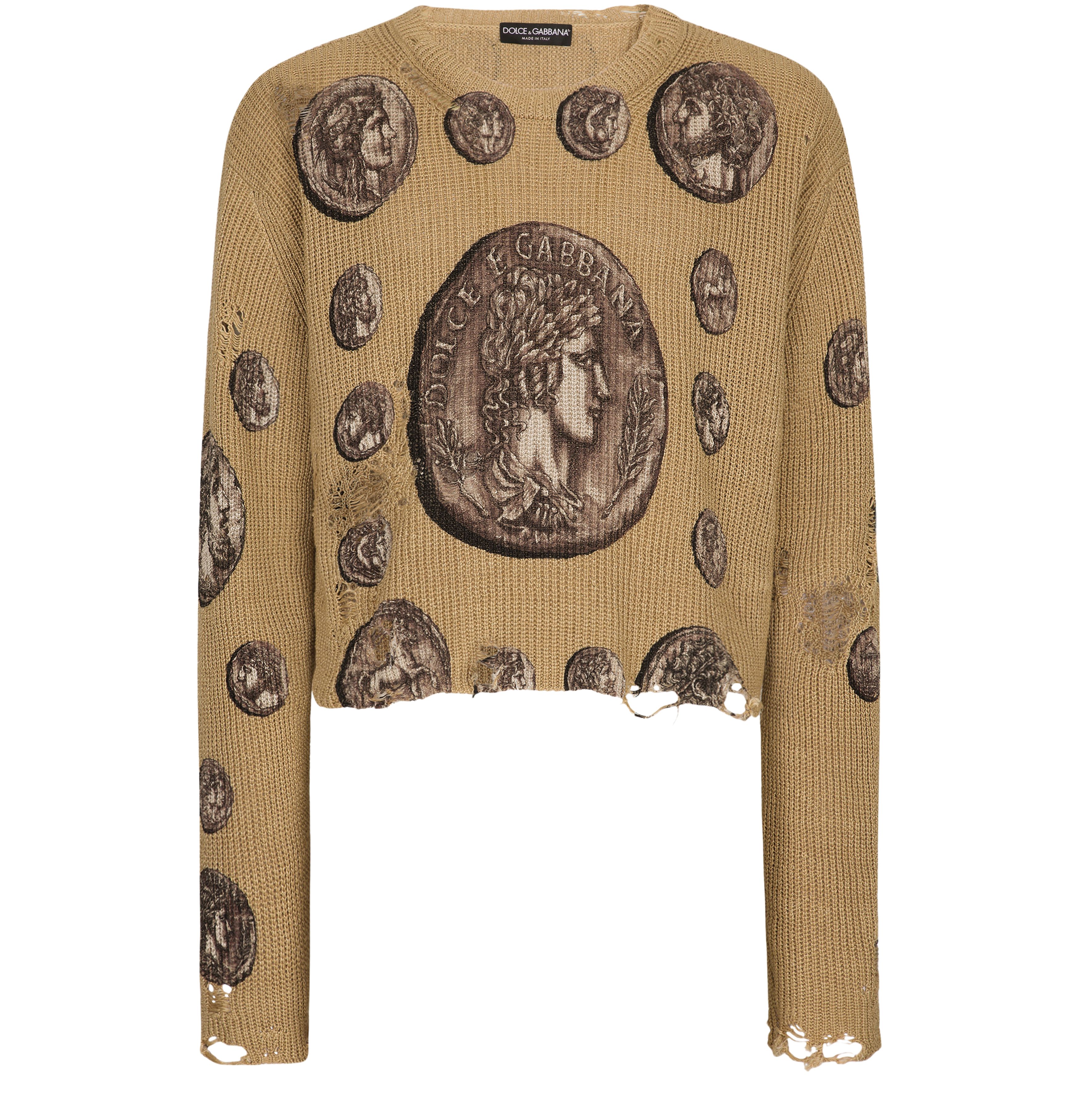 Dolce & Gabbana Linen Crewneck Sweater with Print