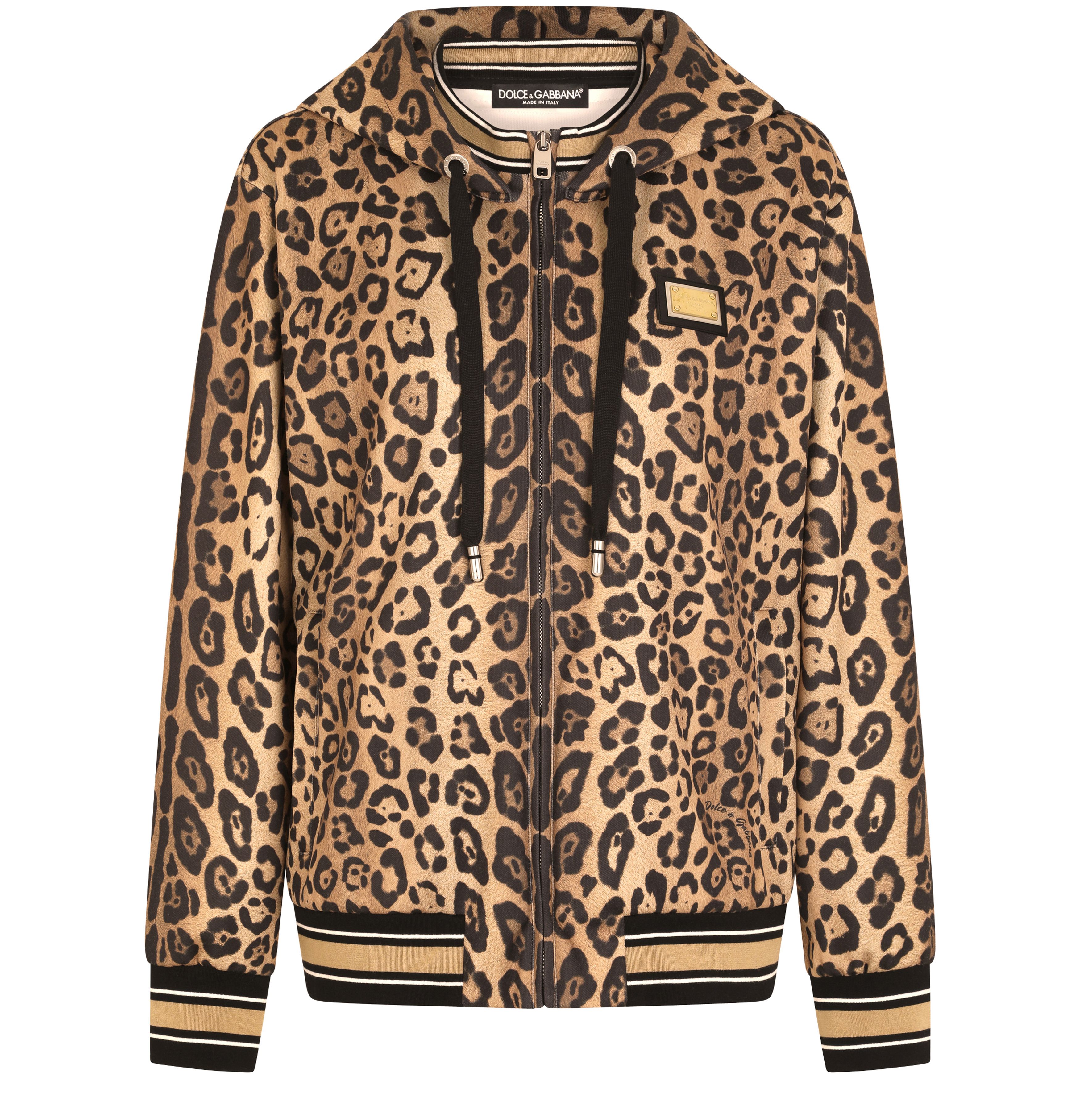 Dolce & Gabbana Zip-up jersey hoodie with leopard print