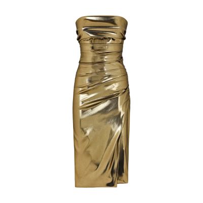 Dolce & Gabbana Strapless Laminated Midi Dress