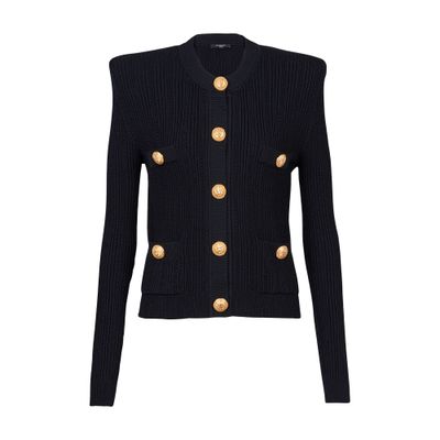 Balmain Cropped eco-friendly knit cardigan with gold buttons