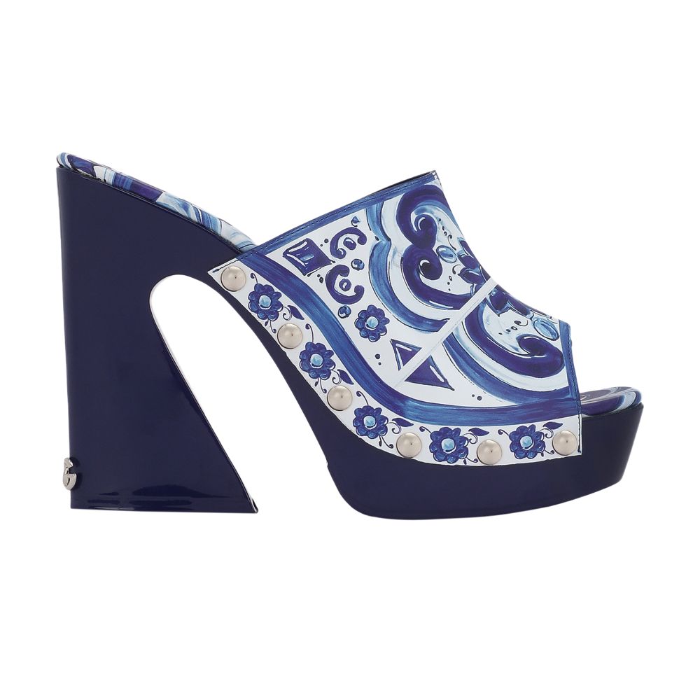 Dolce & Gabbana Majolica-print polished calfskin clogs