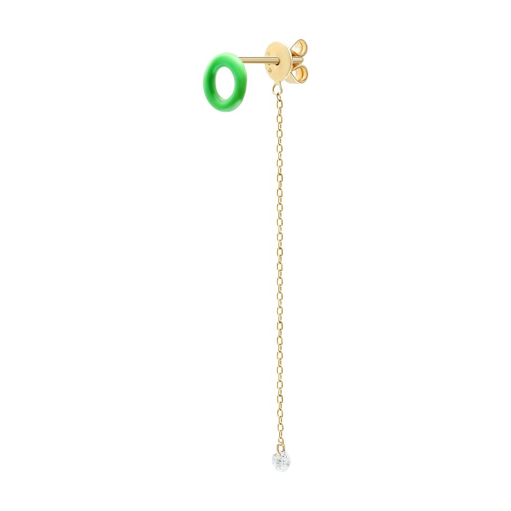 Persée Green Enamel 1 diamond chain single earring