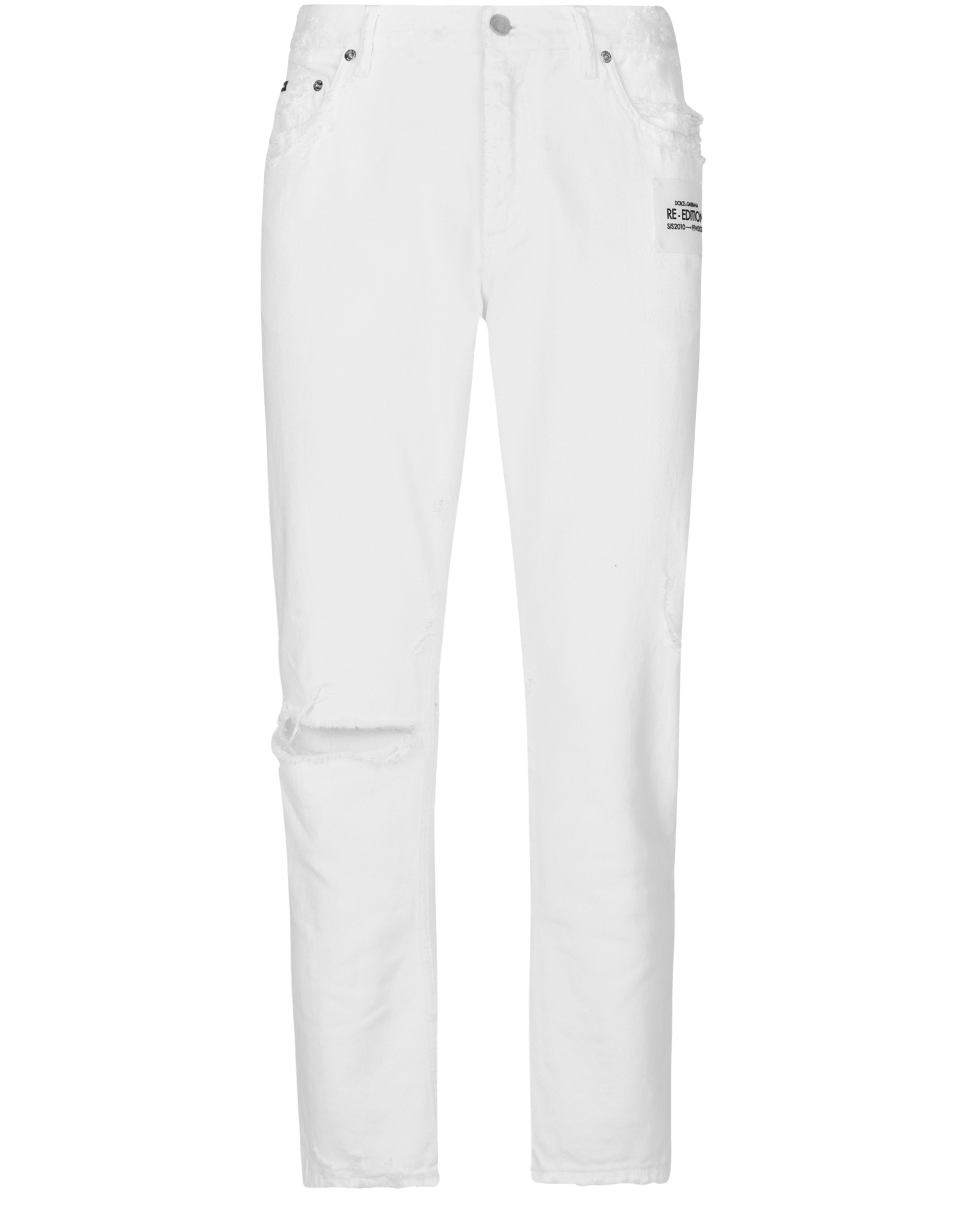 Dolce & Gabbana White Loose Jeans with Rips and Abrasions