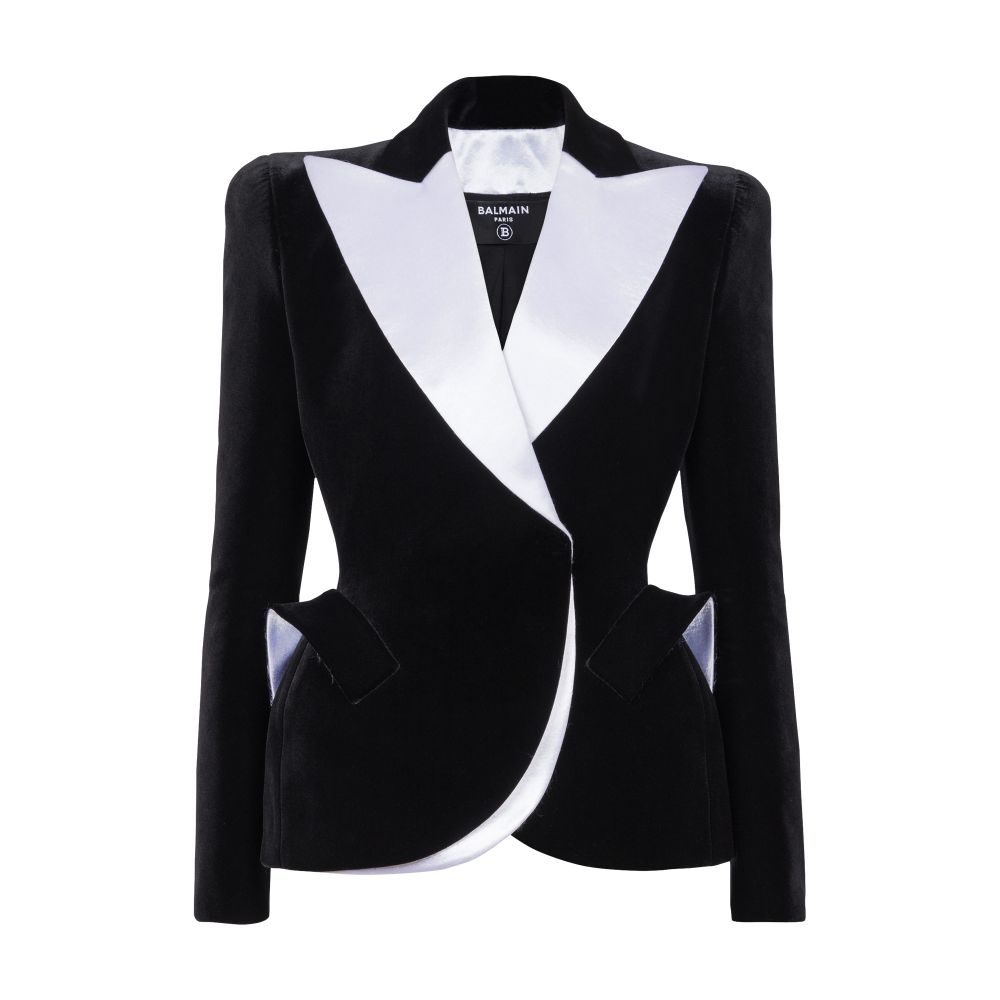 Balmain Structured Jacket In Velvet And Satin