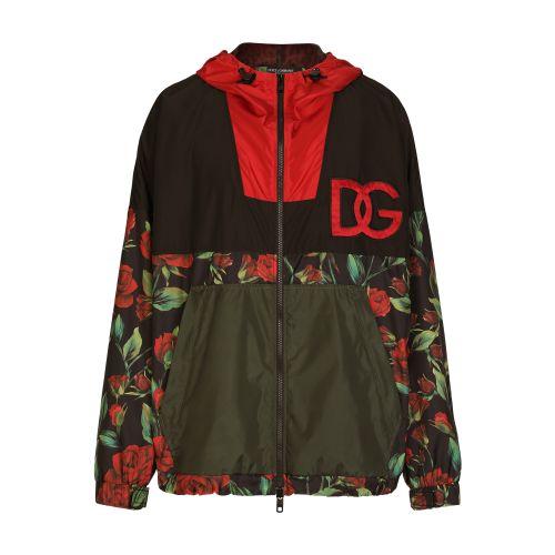 Dolce & Gabbana Printed nylon jacket with hood and patch