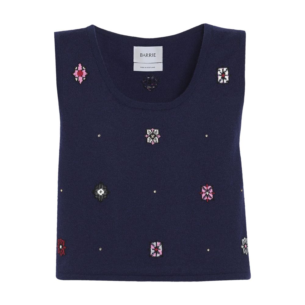 Barrie Sleeveless crop top in cashmere and cotton with floral motif