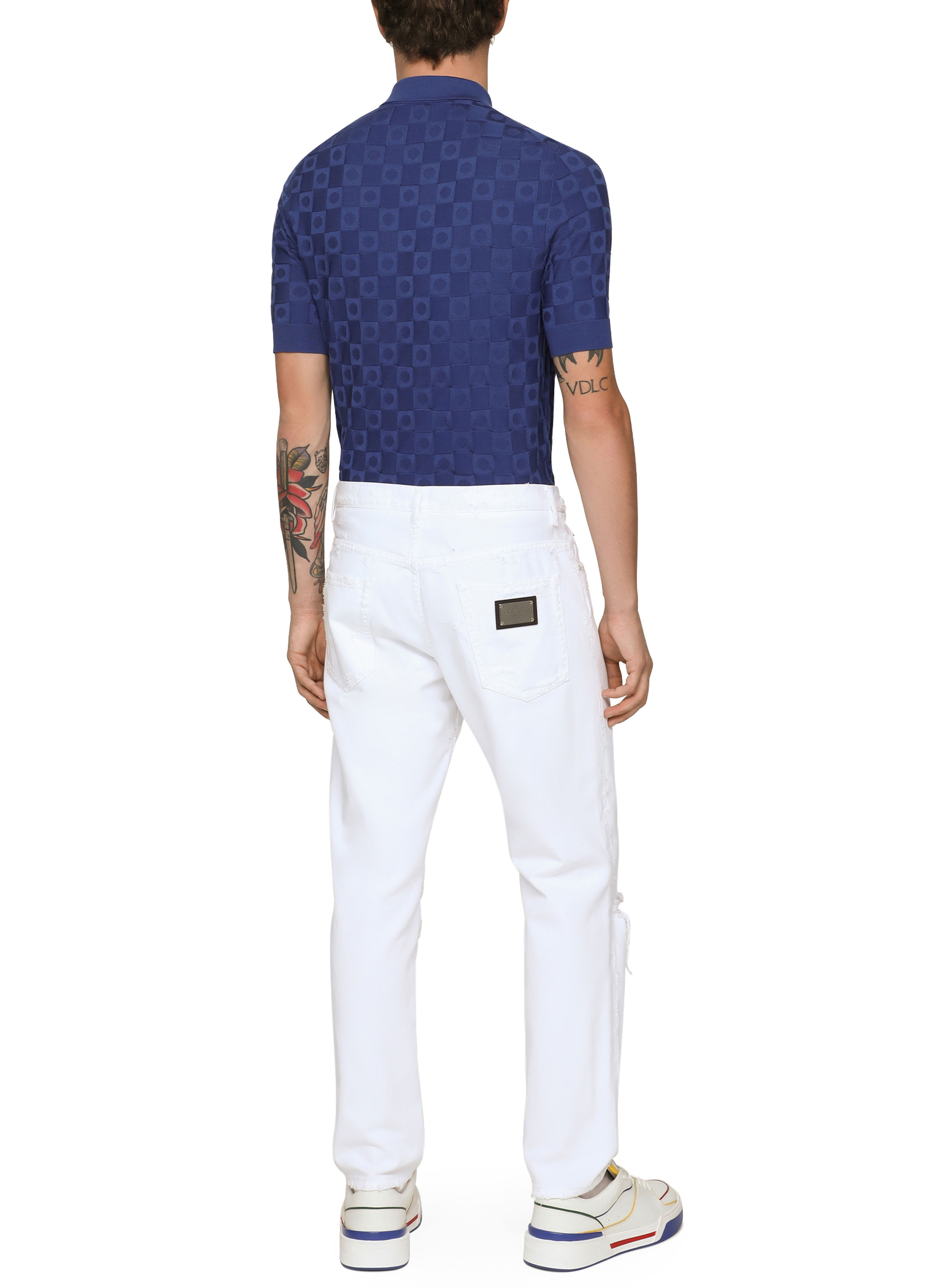 Dolce & Gabbana 3D Jacquard Silk Polo Shirt with Check Print