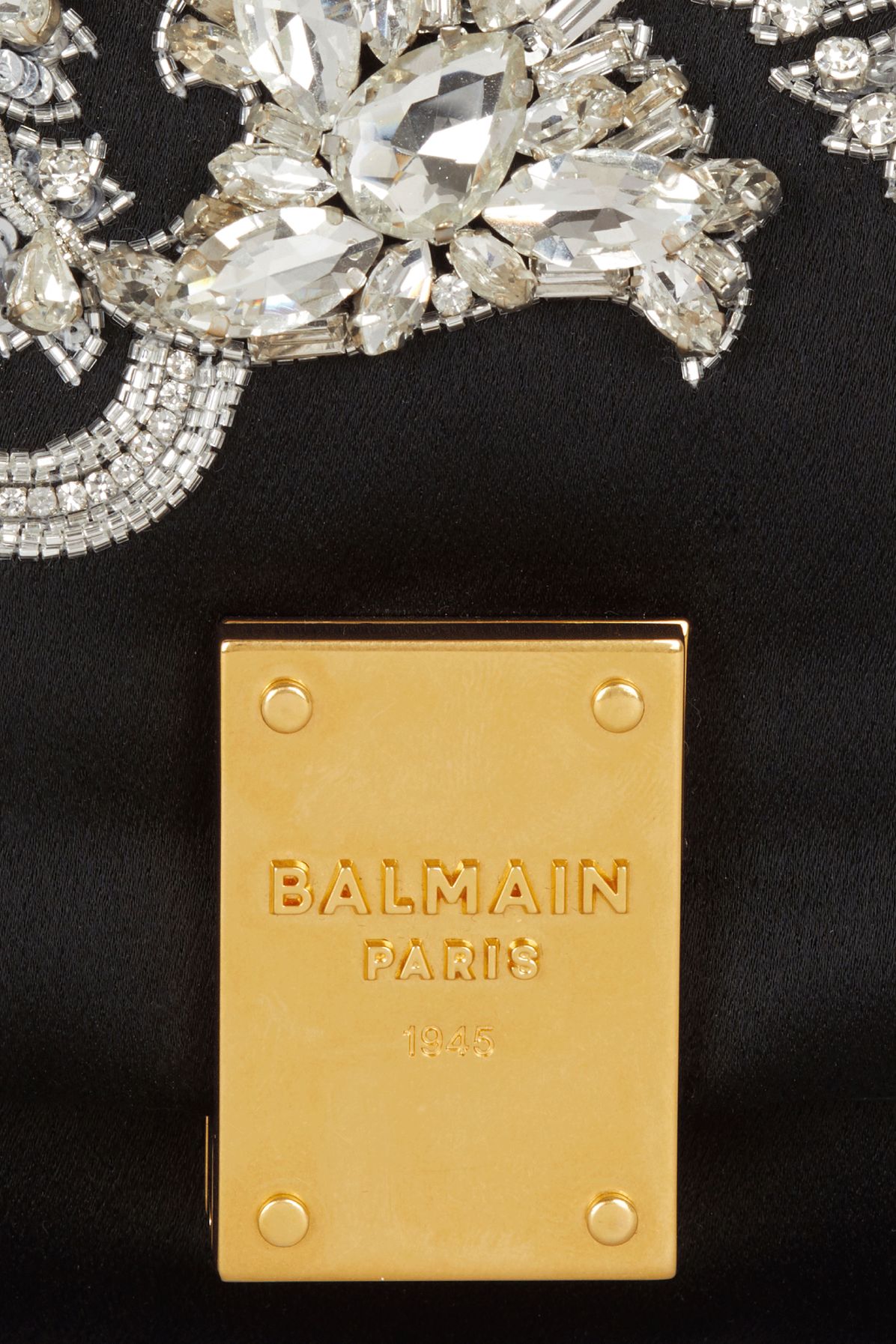 Balmain 1945 Soft Embroidered Satin Clutch Bag